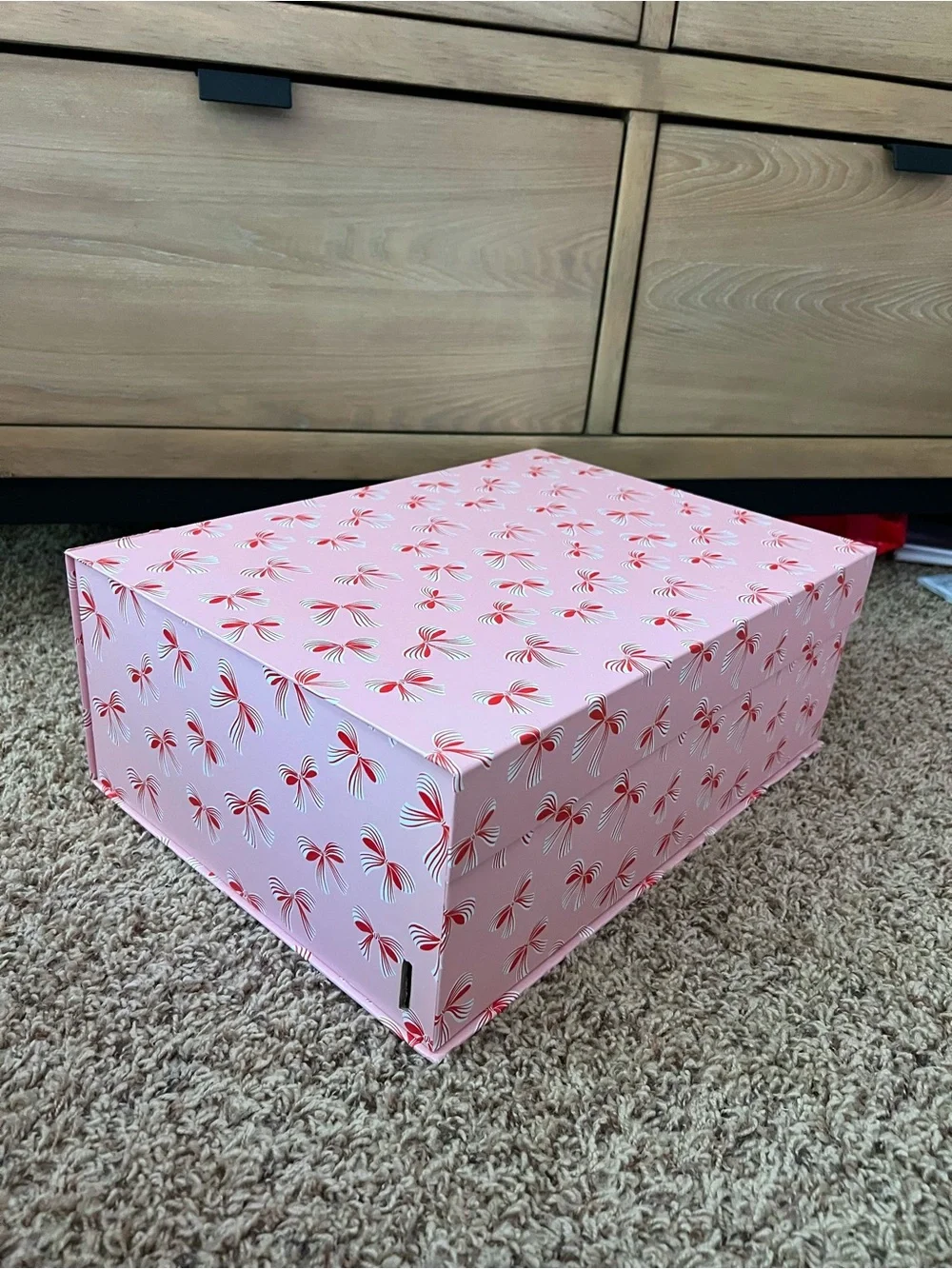 Pink Magnetic Gift Storage Box Red White Coquette Bows Extra Large